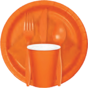 9oz  Orange cups , Forks , Spoons set